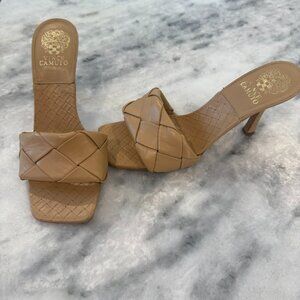 Vince Camuto Women's Brelanie Woven Strap Heeled Sandal Mule - Tan